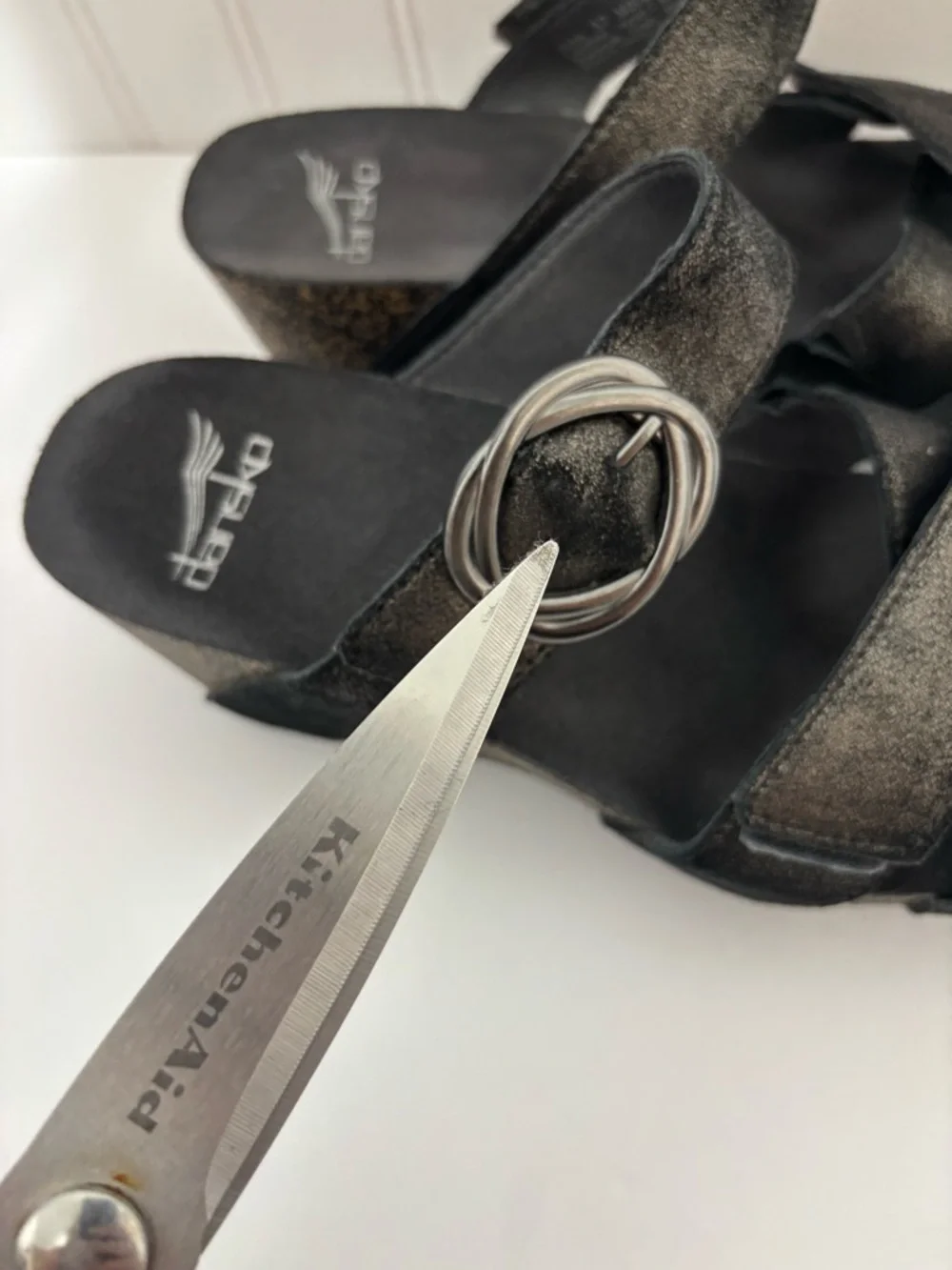 Dansko Susie Black Shimmer Leather Wedge Sandals Size EU 37 US 6.5-7 Comfort